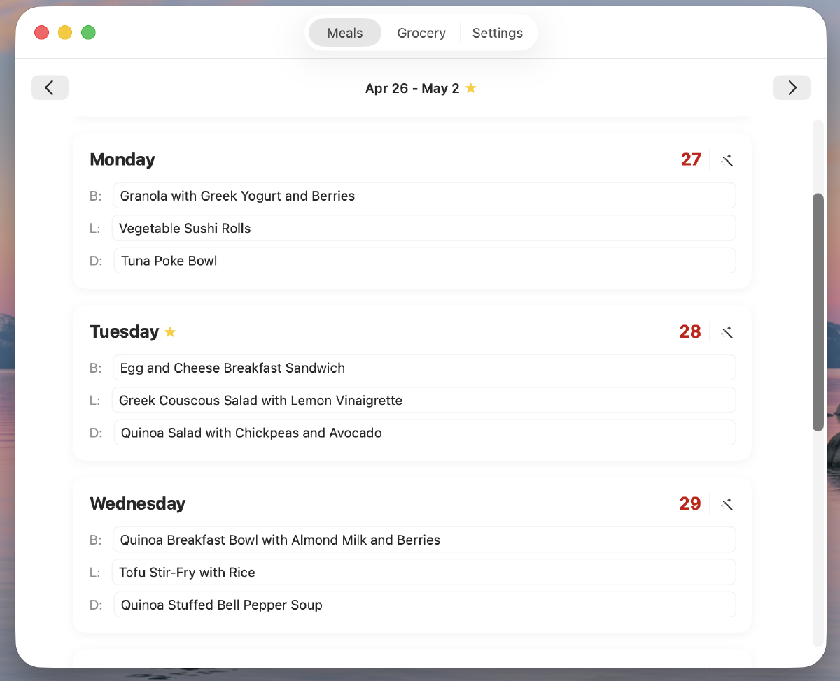 Meal37 meal planning app screenshot